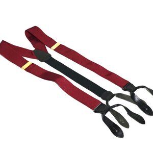 Suspenders Braces Men's Maroon Burgundy Brass Black Leather Toggles Adjustable